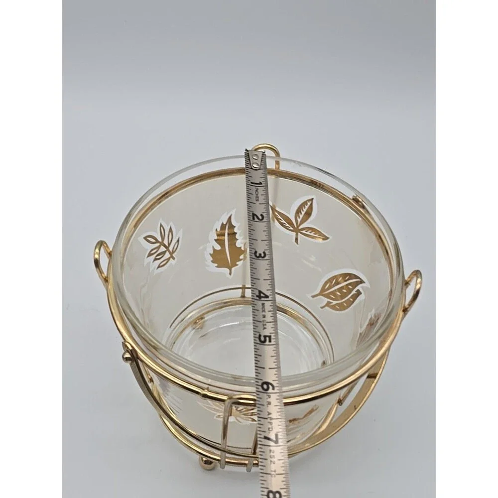 MCM G Reeves Ice Bucket Gold Leaves Foliage Frosted Glass